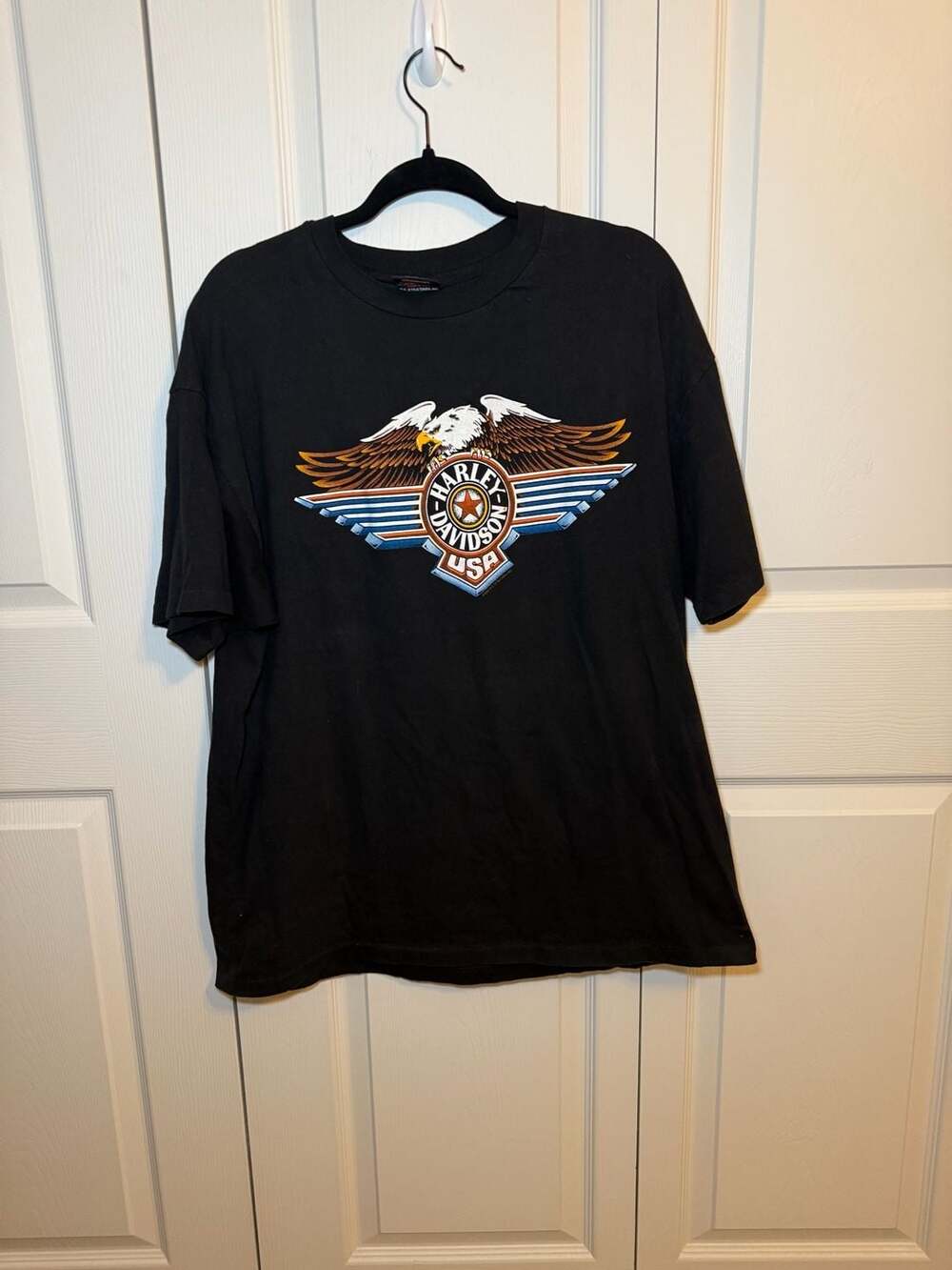 Vintage 1993 Harley Davidson USA Eagle Logo Graphic T-Shirt Black XL